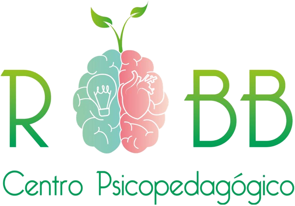 Logo del Centro Psicopedagógico Robb: un cerebro con un foco y un corazón, del que brota una planta